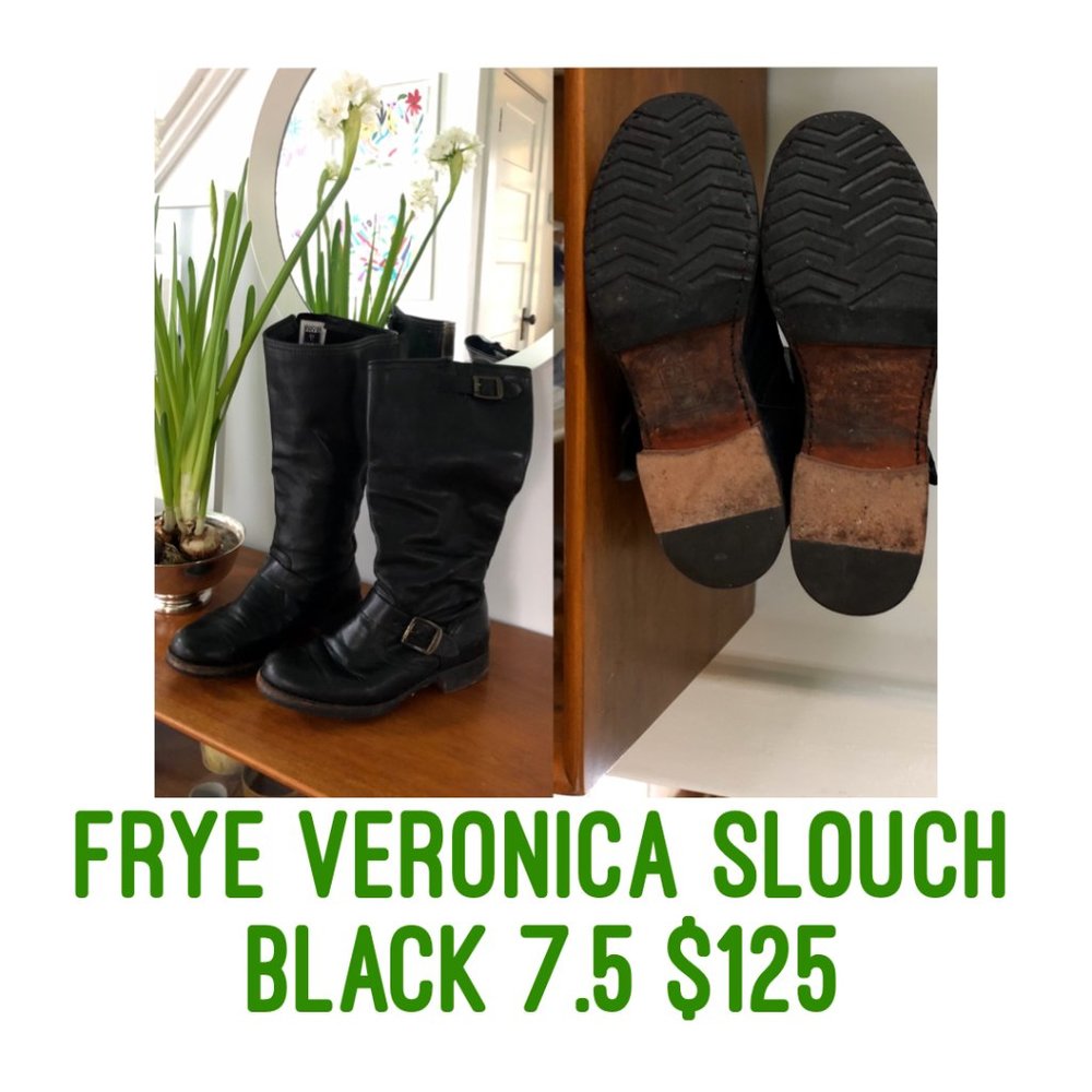 Frye Veronica Slouch Boots, Black, Size 7.5